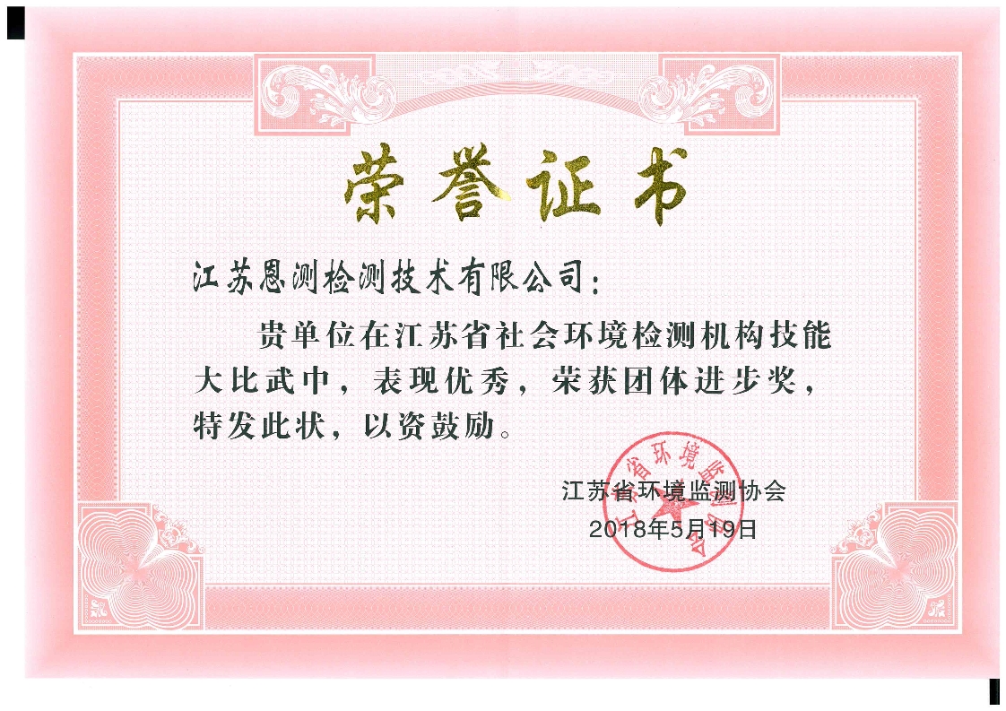 省環境檢測協會“團體進步獎”
